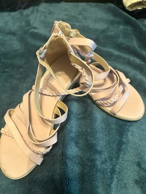 Braided Ankle Wrap Sandals - Blush Pink